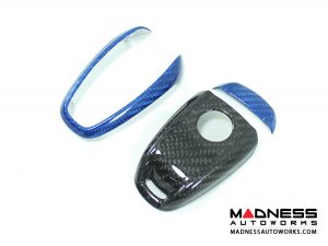 Alfa Romeo Giulia Key Fob Cover  - Carbon Fiber - Black Main/ Blue Candy Accents